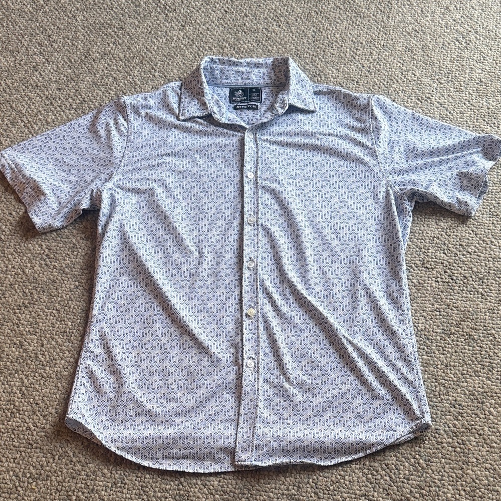 Men's Short-Sleeve Button-Down Shirt in Light Blue Print